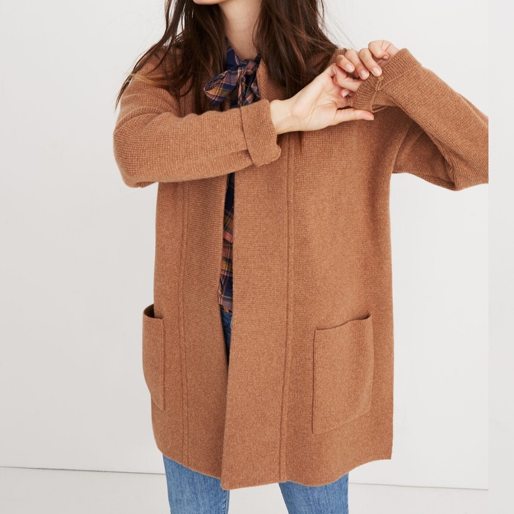 Madewell Spencer Sweater Coat Cozy Tan Open Front Cardigan sweater Merino Wool L